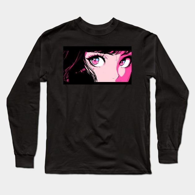 Japanese Anime Girl Vaporwave Waifu Long Sleeve T-Shirt by Trippycollage